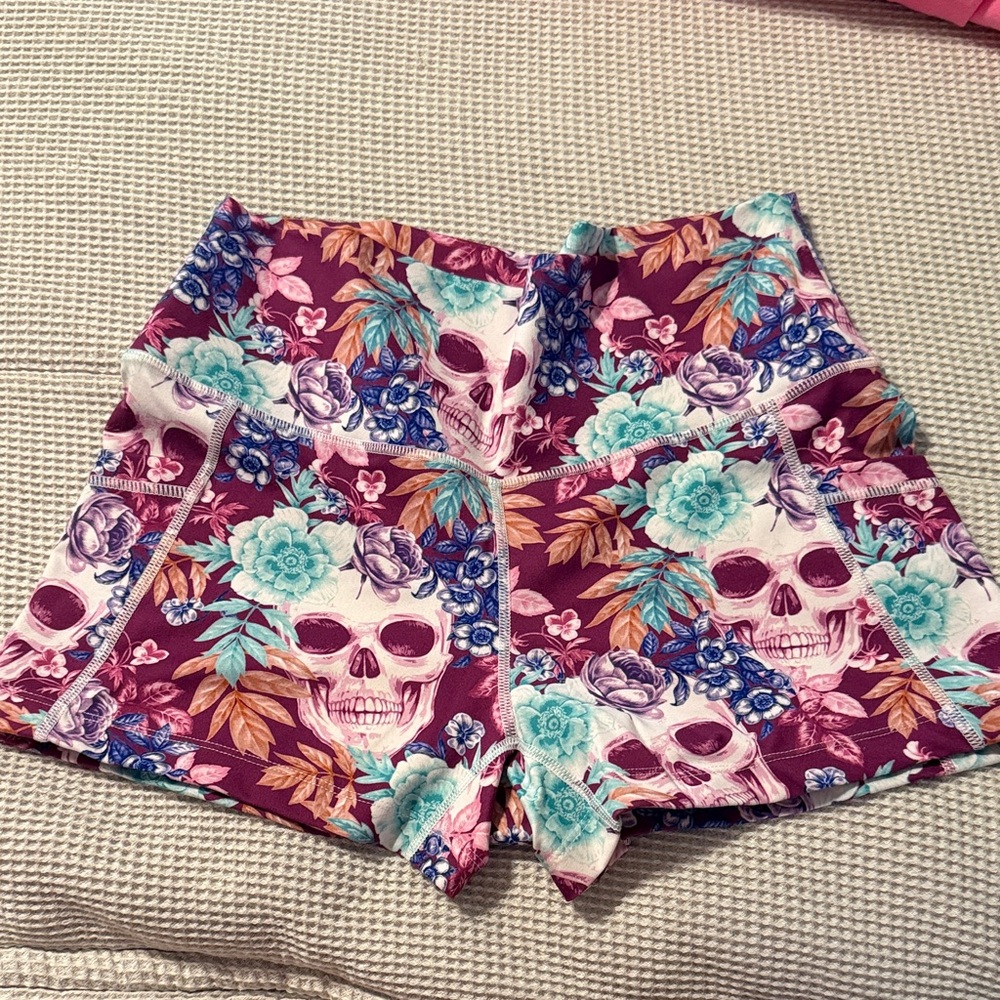 Floral Skull Print Women's CVG Squat Proof Workout shorts